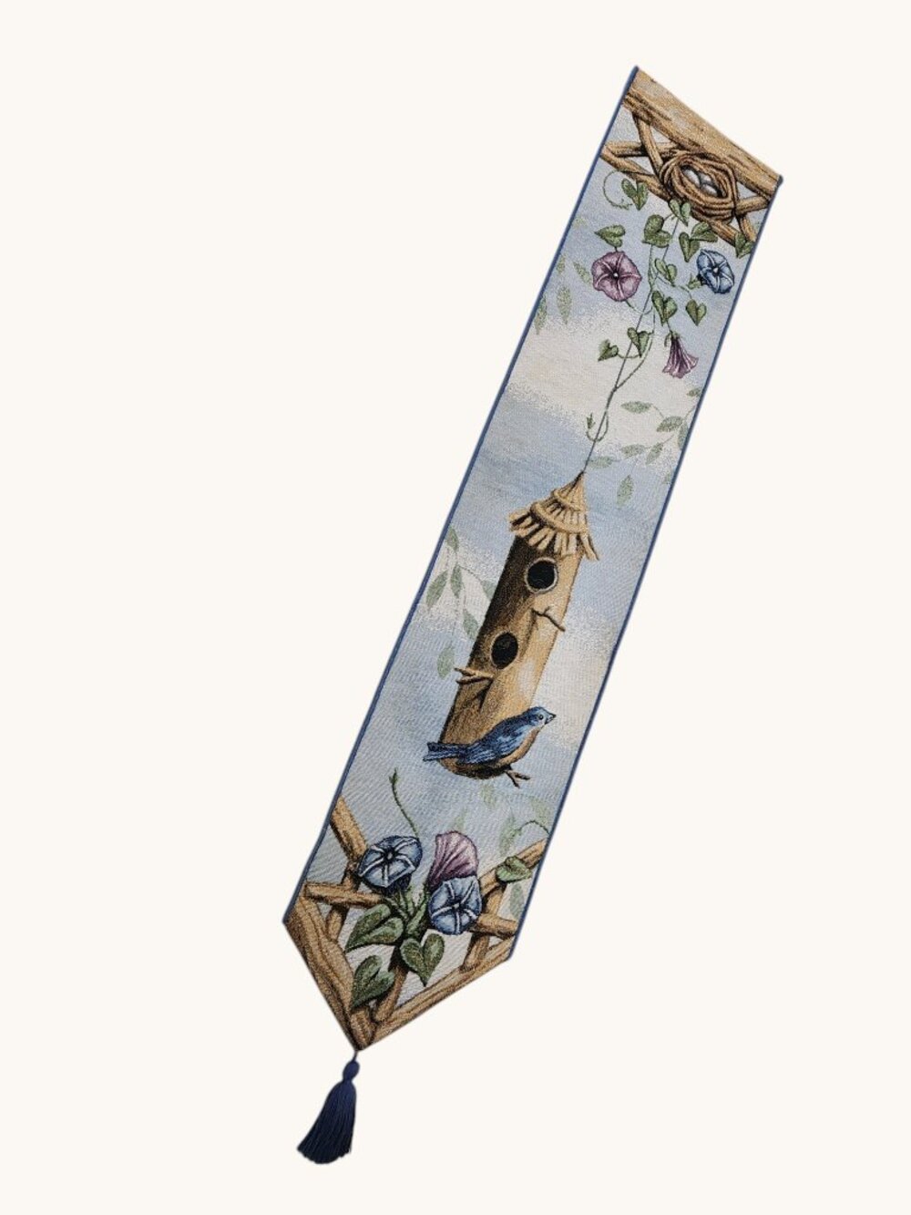 Spring Bird Nest Bell Pull • Tapestry Wall Hanging • 41.5" • Nature Cottagecore